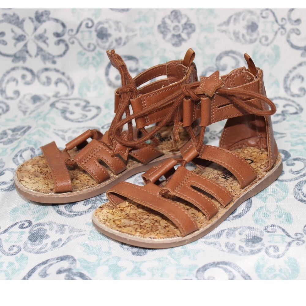 OshKosh B'gosh Girls Brown Sandals With Star Tie Up Straps Size‎ Toddler 9